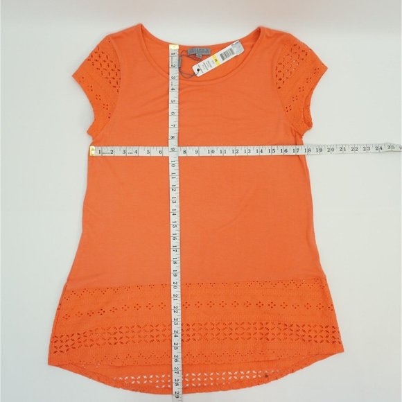 Joseph A Womens Top Coral M Lace Cap Sleeve Lace High Low Hem Knit Shirt - Picture 4 of 5